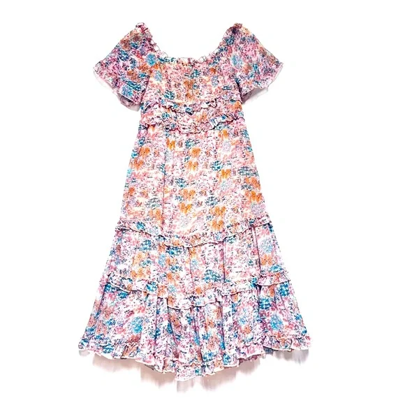 knee length dresses for ladies Floral Tiered Ruffle Midi Dresses main image 1